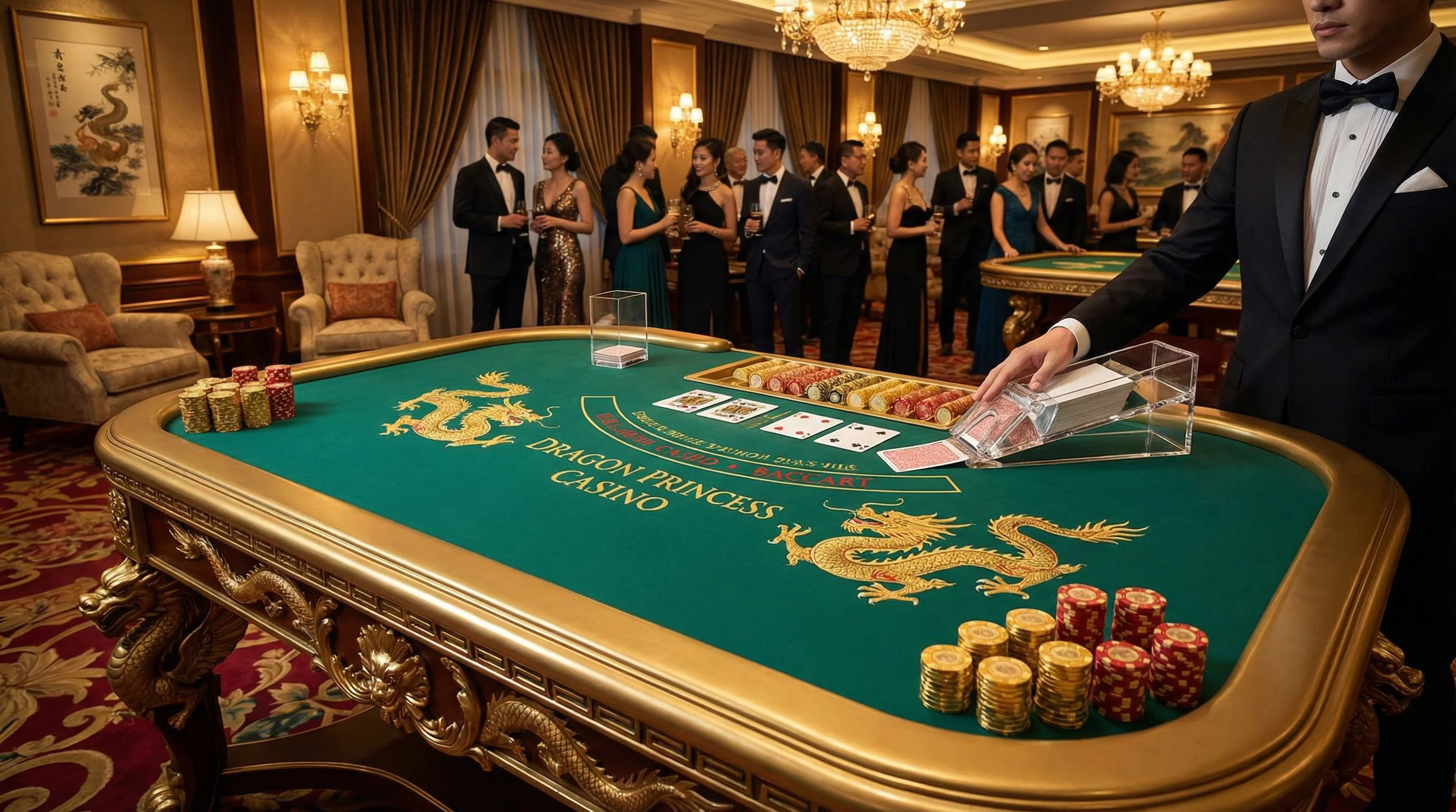 Mesa de bacará VIP con ambiente exclusivo