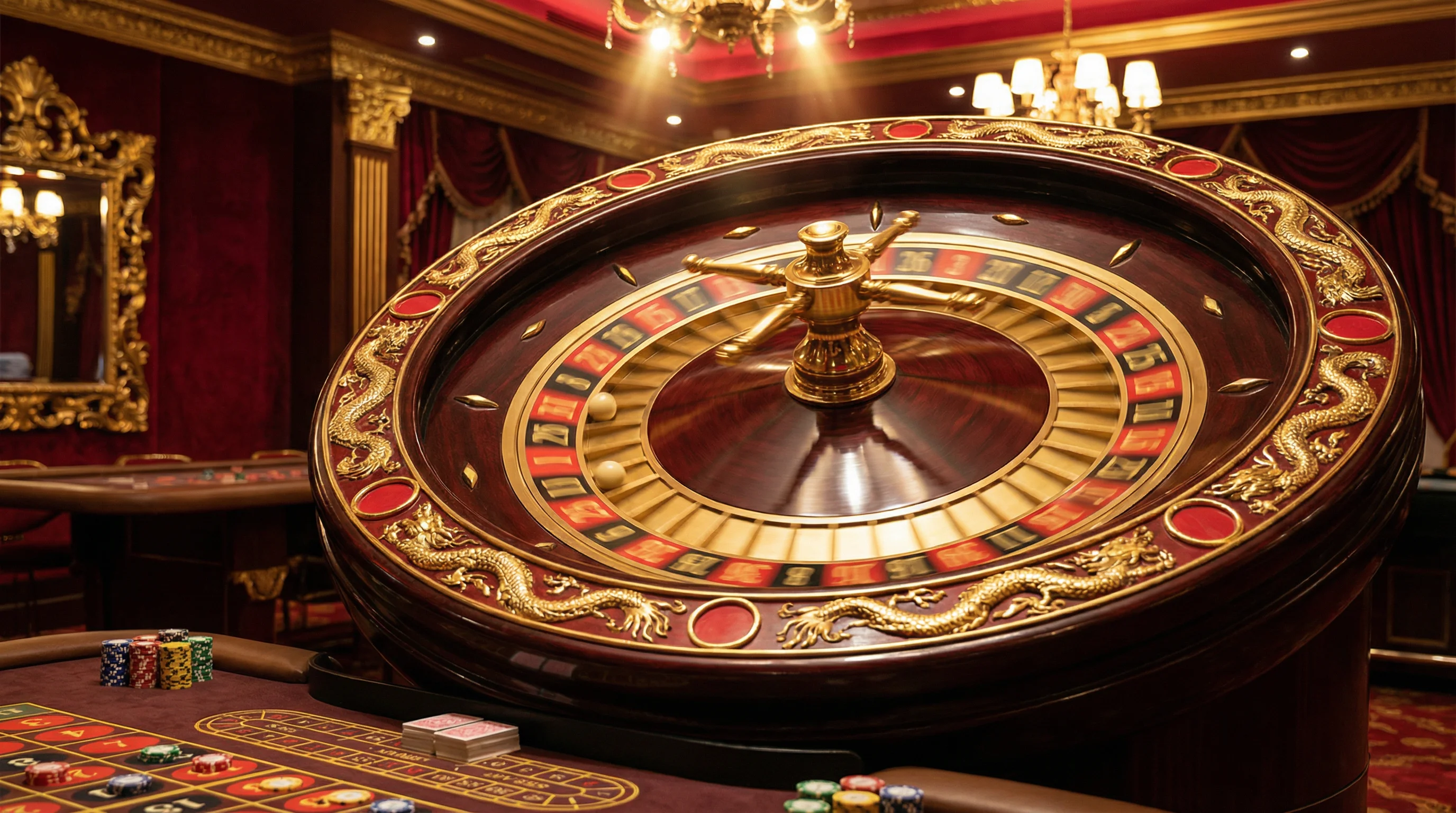 Ruleta de casino premium con diseño de dragón dorado